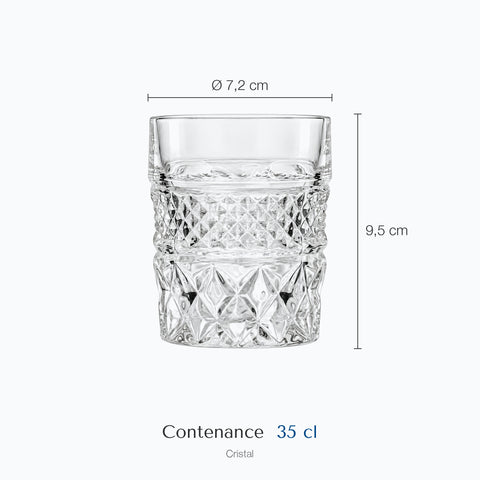 Dimensions : Verre à Whisky Haut de Gamme (hauteur 9,5 cm, diamètre 7,2 cm, contenance 35 cl)