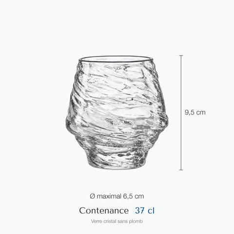 Dimensions : Verre à Whisky Japonais Vague Organique · Shio (hauteur 9,5 cm, diamètre 6,5 cm, contenance 37 cl)