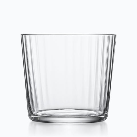 Verre à whisky pour glaçon transparent, cannelures verticales sur la paroi, base lisse
