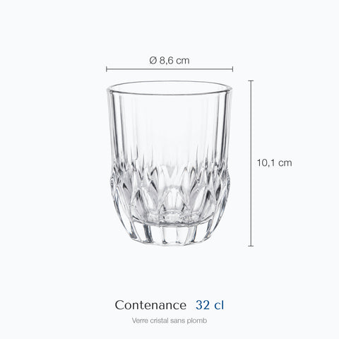 Dimensions : Verre à Whisky Rock · Braise (hauteur 10,1 cm, diamètre 8,6 cm, contenance 32 cl)