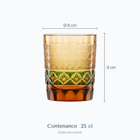 Dimensions : Verre Ancien Coloré (hauteur 9 cm, diamètre 8 cm, contenance 25 cl)