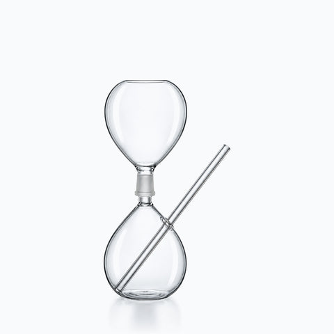 Verre avec paille intégrée en verre transparent, deux bulbes superposés et tube diagonal