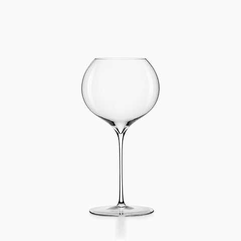 Verre ballon cristal transparent soufflé bouche, calice sphérique sur tige droite et pied rond