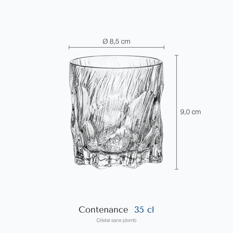 Dimensions : Verre Brut · Roc (hauteur 9,0 cm, diamètre 8,5 cm, contenance 35 cl)