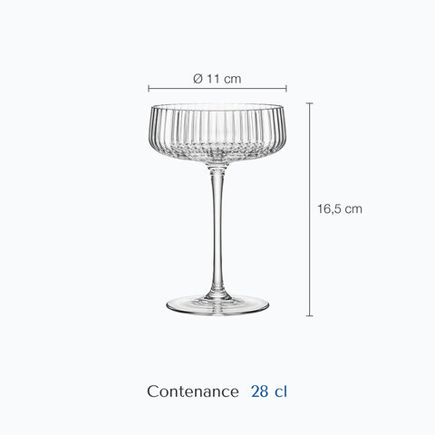 Dimensions : verre coupe à cocktail Pivoine (hauteur 16,5 cm, diamètre 11 cm, contenance 28 cl)