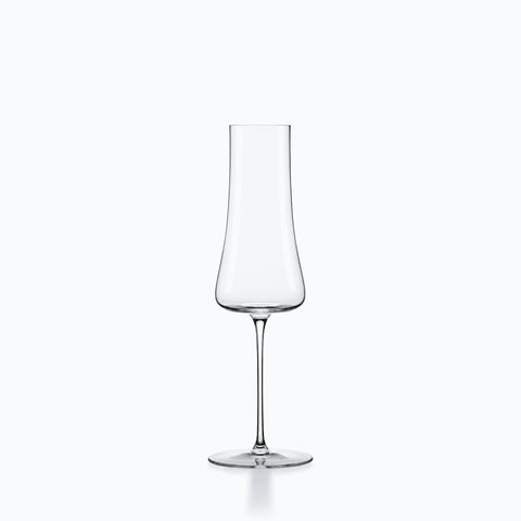 Flûte à champagne 30 cl en cristal transparent, calice resserré au buvant, jambe longue et fine, base ronde