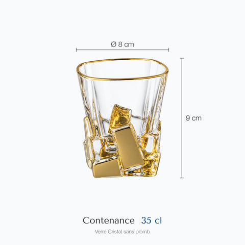 Dimensions : Verre Design Doré · Lingot (hauteur 9 cm, diamètre 8 cm, contenance 35 cl)