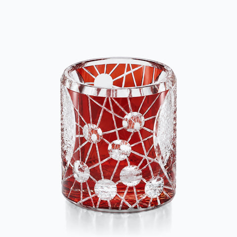 Verre Edo Kiriko Atomique · Matcha, couleur atomique rubis, sur fond blanc