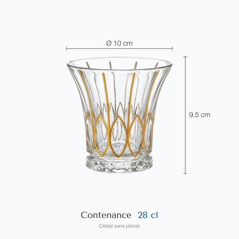 Dimensions : Verre Élégant Doré · Carat (hauteur 9,5 cm, diamètre 10 cm, contenance 28 cl)
