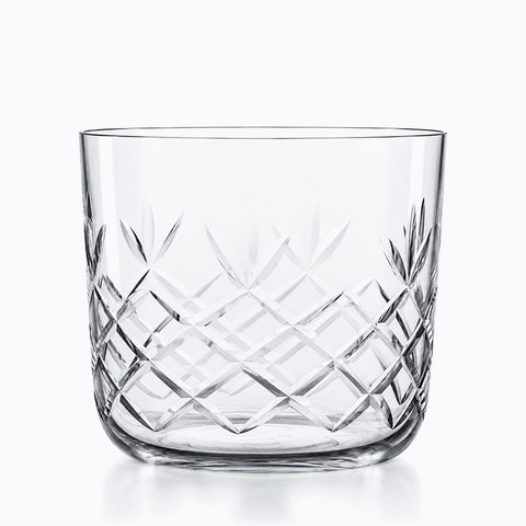 Verre en cristal taillé main incolore, croisillon de losanges et épis, buvant lisse