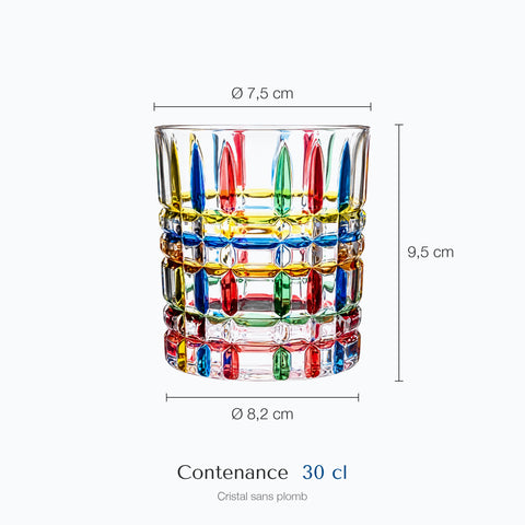 Dimensions : Verre à Eau Fantaisie (hauteur 9,5 cm, diamètre 7,5 cm, contenance 30 cl)