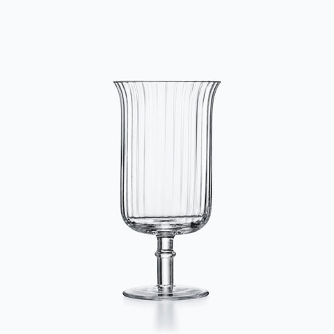 Verre long drink à pied en cristal transparent, corps cannelé et tige annelée