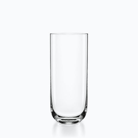 Verre long drink cristal transparent, paroi droite et fine, culot massif au fond
