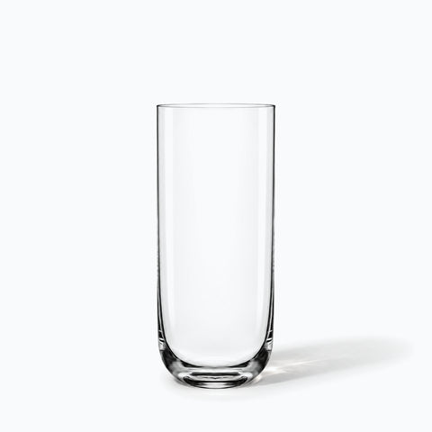 Verre long drink Ancre en cristal seul sur fond blanc, paroi droite et culot massif, ombre portée