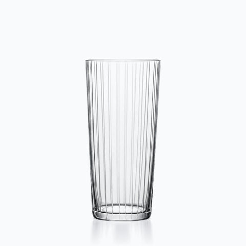 Verre long drink cristal taillé de fines cannelures verticales, buvant lisse, cristal incolore