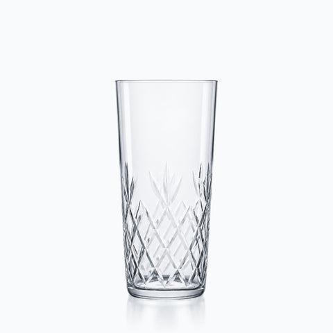 Verre long drink taillé losanges en cristal incolore, motif en éventail à mi-hauteur