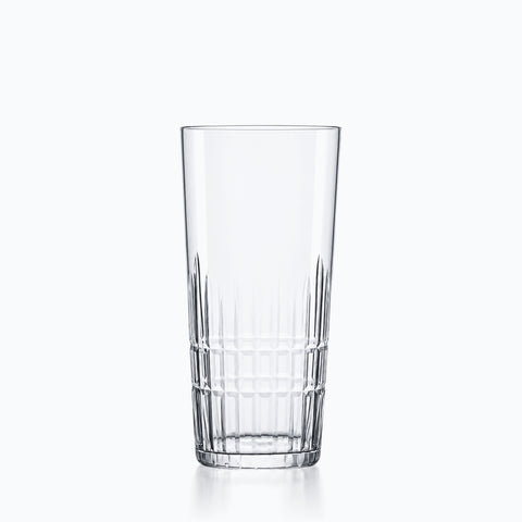 Verre long drink taillé quadrillé en cristal transparent, buvant lisse et moitié basse taillée