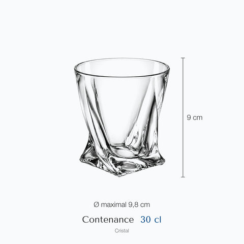 Dimensions : Verre Rhum Whisky (hauteur 9 cm, diamètre 9,8 cm, contenance 30 cl)