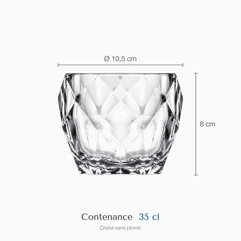 Dimensions : Verre Snifter (hauteur 8 cm, diamètre 10,5 cm, contenance 35 cl)