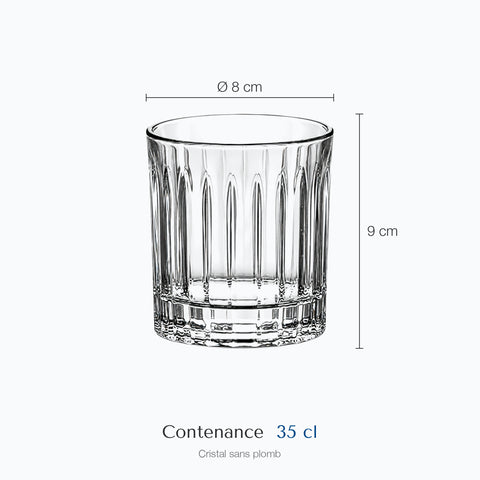 Dimensions : Verre Standard à Whisky (hauteur 9 cm, diamètre 8 cm, contenance 35 cl)