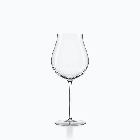 Verre tulipe cristal à pied haut, côtes optiques verticales sur le bas du calice