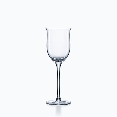 Verre tulipe fait main en cristallin transparent, jambe fine et base ronde plate