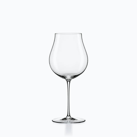 Verre tulipe vin rouge en cristal sans plomb, tige fine incolore, calice lisse