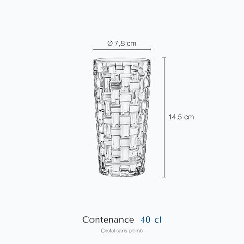 Dimensions : Verre Tumbler Design (hauteur 14,5 cm, diamètre 7,8 cm, contenance 40 cl)