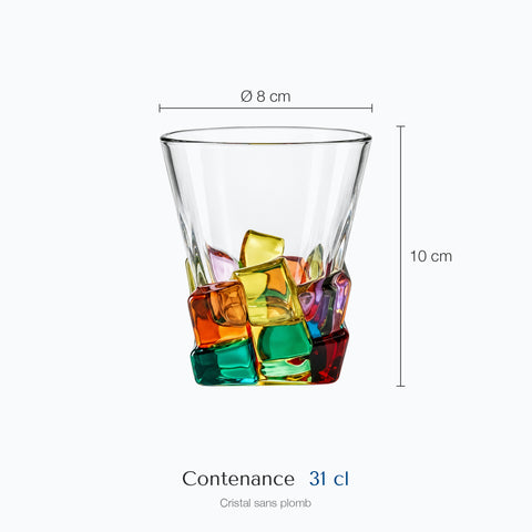 Dimensions : Verre à Whisky Couleur · Opale (hauteur 10 cm, diamètre 8 cm, contenance 31 cl)