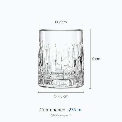 Dimensions : Vrai Verre à Whisky (hauteur 9 cm, diamètre 7 cm, contenance 275 ml)