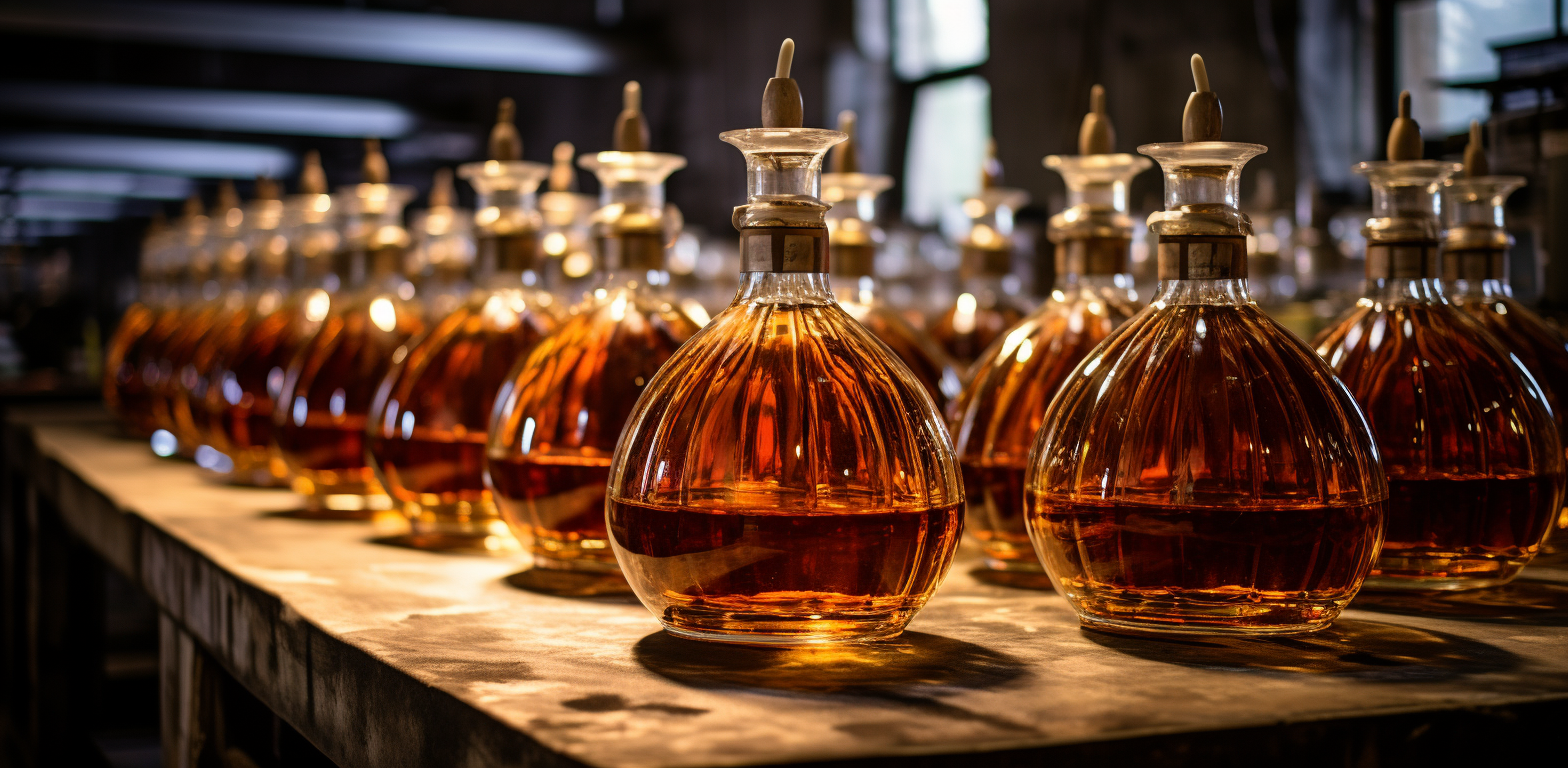 fabrication du cognac avec de multiples bouteilles rempli pour assemblage d'eau de vie