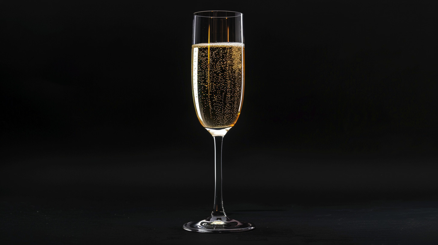 un verre a champagne remplie dans un fond blanc professionel