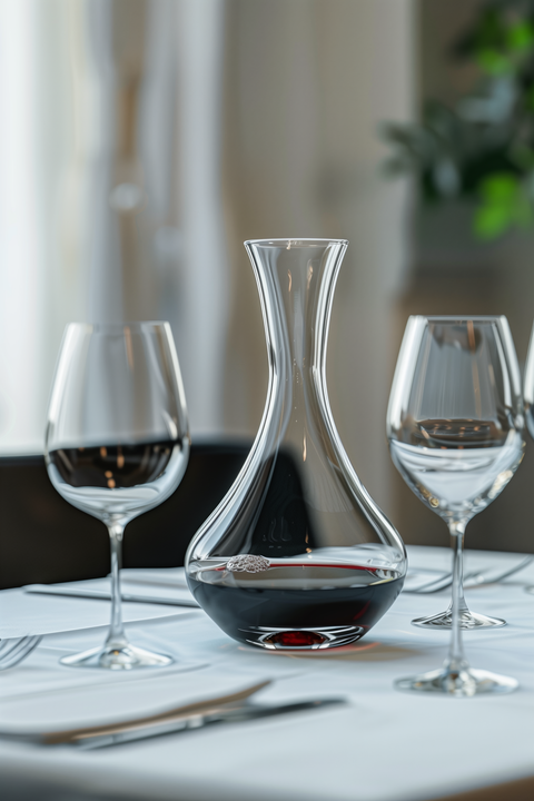 Une carafe à vin originale sur une table moderne diner minimaliste