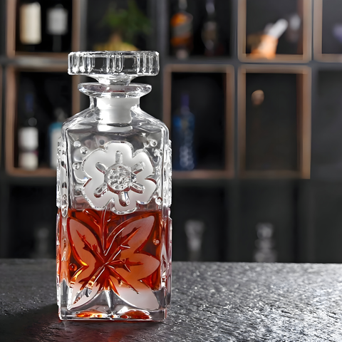 Ancienne Carafe Cristal Fleurs Gravées