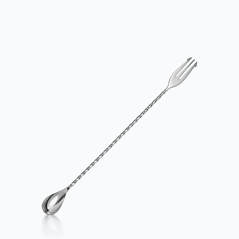 Barspoon en acier inoxydable poli, manche torsadé, cuilleron goutte et fourchette trois dents