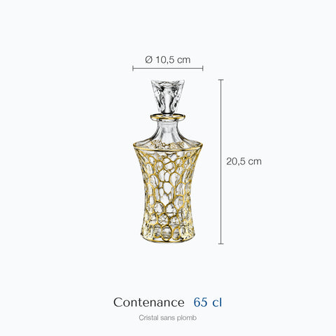 Dimensions : Belle Carafe à Whisky Gravée Bobine (hauteur 20,5 cm, diamètre 10,5 cm, contenance 65 cl)