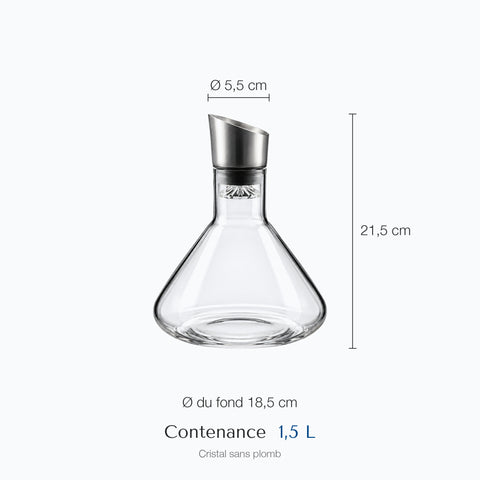 Dimensions : Carafe à Décanter avec Filtre Décantia (hauteur 21,5 cm, diamètre 5,5 cm, contenance 1,5 L)