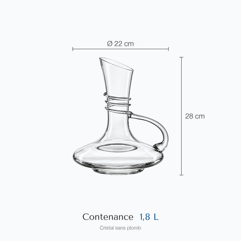 Dimensions : Carafe à Décanter avec Anse Divino (hauteur 28 cm, diamètre 22 cm, contenance 1,8 L)