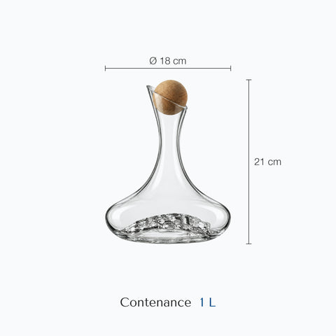 Dimensions : Carafe à Décanter Bouchon Brevia (hauteur 21 cm, diamètre 18 cm, contenance 1 L)