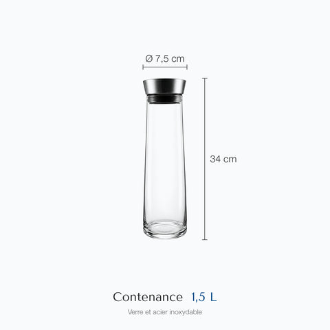 Dimensions : Carafe d'eau 1,5L Serenza (hauteur 34 cm, diamètre 7,5 cm, contenance 1,5 L)