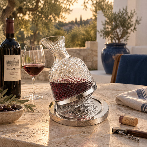 Carafe à Vin Gravée Perle, mise en situation à table