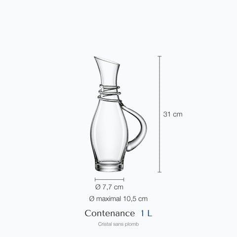 Dimensions : Carafe à Vin Originale L'Orée (hauteur 31 cm, diamètre 10,5 cm, contenance 1 L)