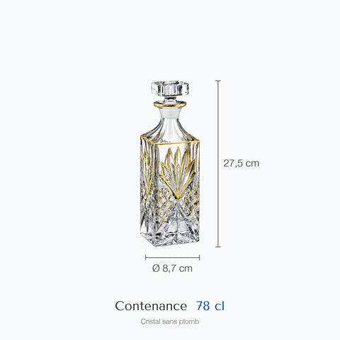 Dimensions : Carafe à Whisky Carré Laurier (hauteur 27,5 cm, contenance 78 cl)