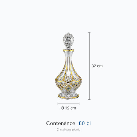 Dimensions : Carafe Ancienne en Cristal Dorée Vivara (hauteur 32 cm, contenance 80 cl)