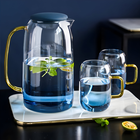 Carafe Bleu Vintage en Verre Carafe & Verres