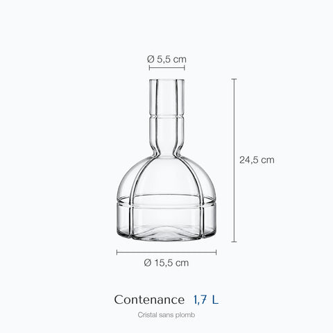 Dimensions : Carafe à Décanter Cristal Bourdon (hauteur 24,5 cm, diamètre 15,5 cm, contenance 1,7 L)