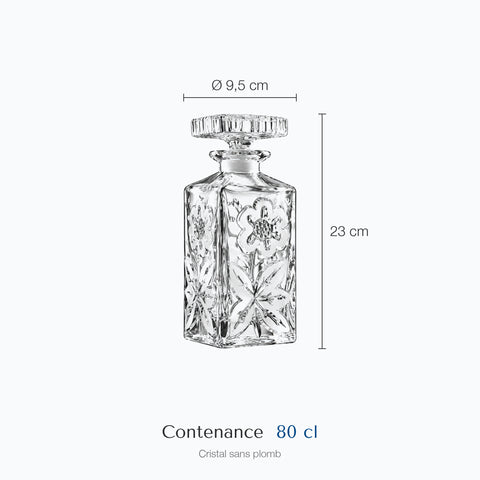 Dimensions : Ancienne Carafe Cristal Fleurs Gravées Rosace (hauteur 23 cm, diamètre 9,5 cm, contenance 80 cl)