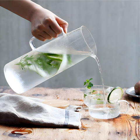 Carafe d'Eau en Verre 1,5 L, Couvercle Bambou