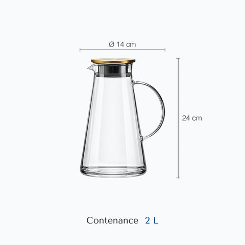Dimensions : Carafe en Verre avec Couvercle Scintilla (hauteur 24 cm, diamètre 14 cm, contenance 2 L)