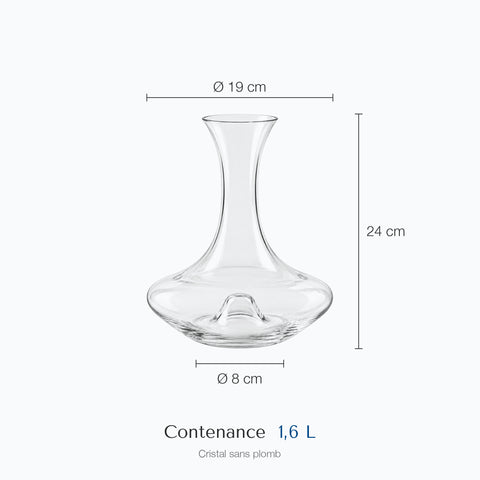 Dimensions : Carafe Vin Jeune Brise (hauteur 24 cm, diamètre 19 cm, contenance 1,6 L)